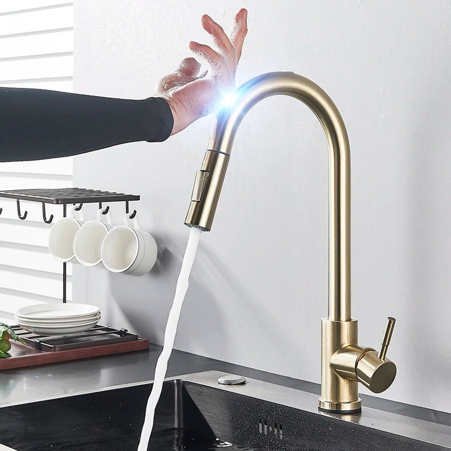 Robinet mitigeur tactile cuisine noir – détection sans contact, double jet, levier monocommande - Focett