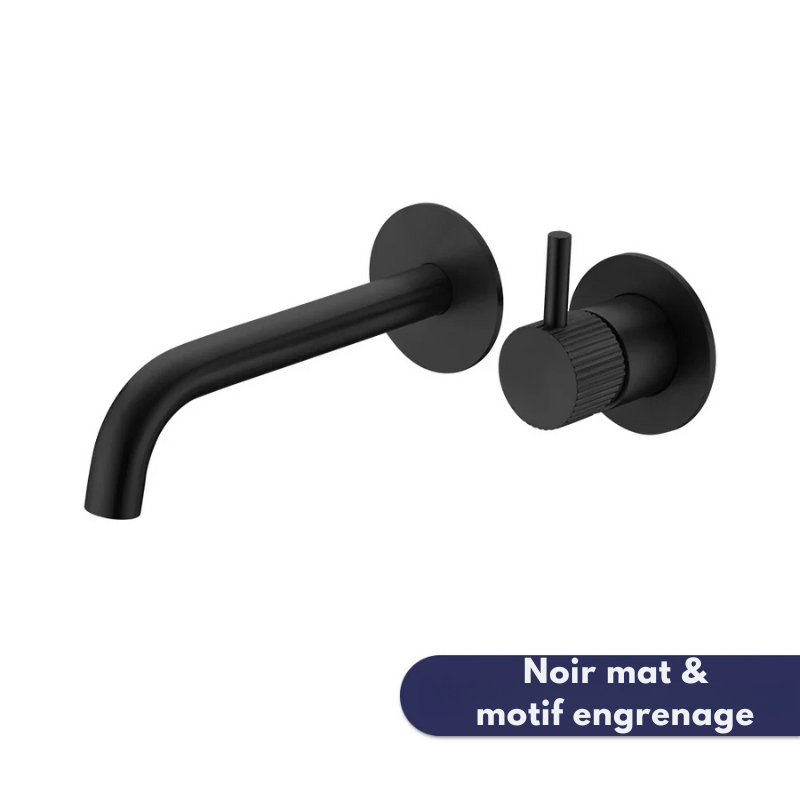 Robinet mural encastrable gris métallique pour salle de bain – design en laiton massif avec poignée moletée ou engrenage - Focett