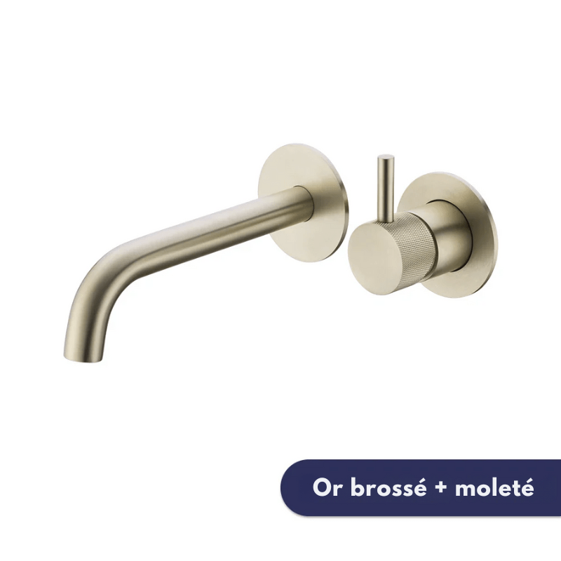 Robinet mural encastrable gris métallique pour salle de bain – design en laiton massif avec poignée moletée ou engrenage - Focett