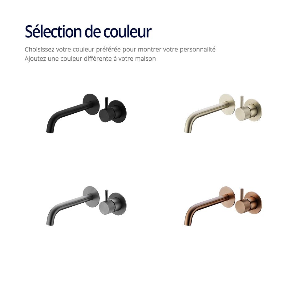 Robinet mural encastrable gris métallique pour salle de bain – design en laiton massif avec poignée moletée ou engrenage - Focett