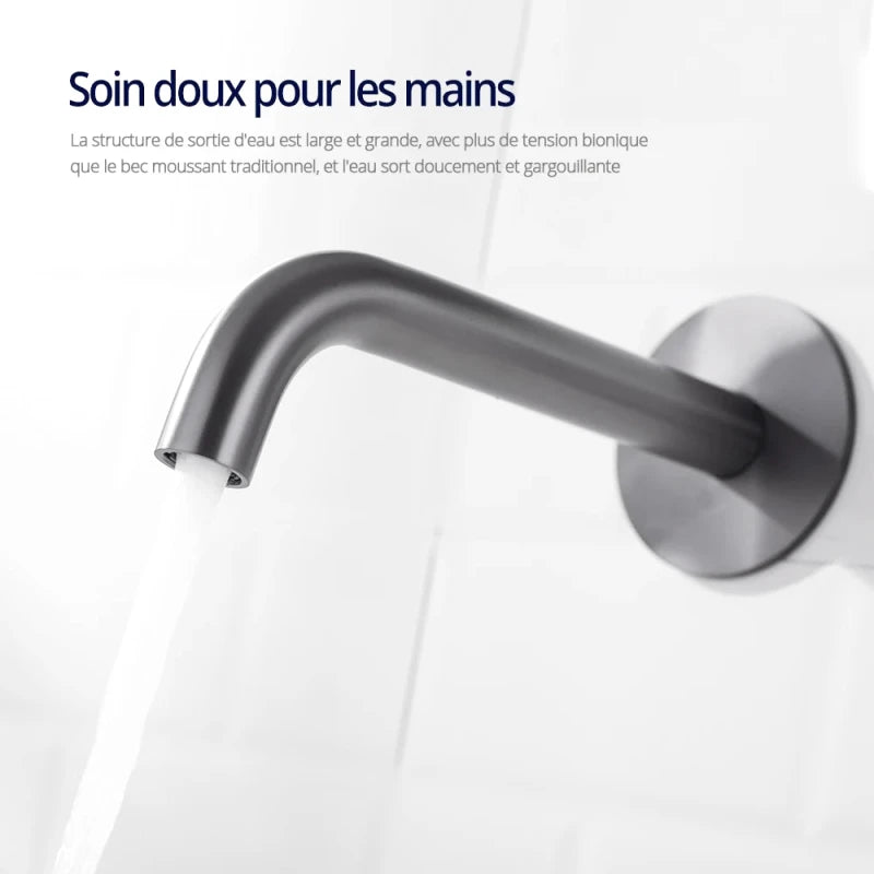 Robinet mural encastrable gris métallique pour salle de bain – design en laiton massif avec poignée moletée ou engrenage - Focett