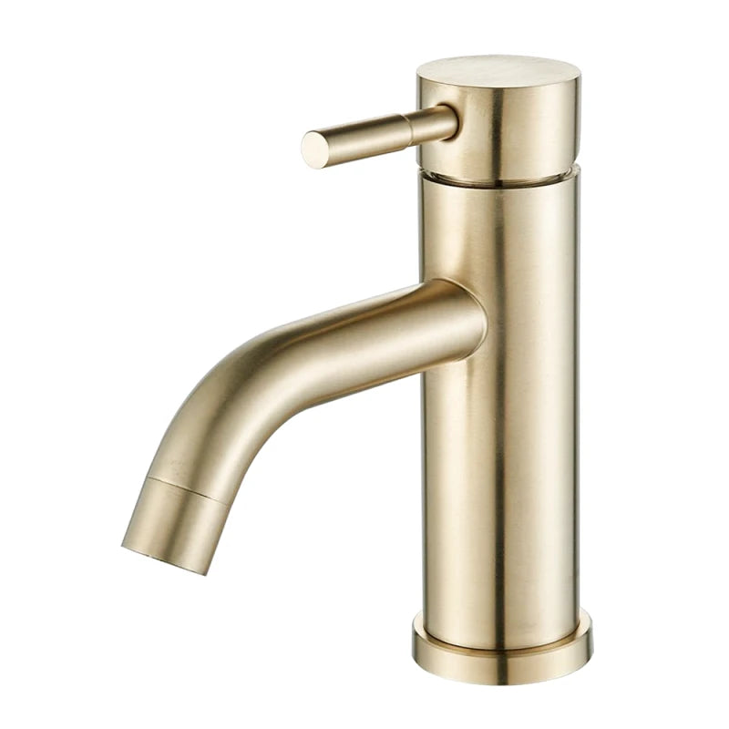 Mitigeur de lavabo or en laiton – finition brossée, jet doux et installation 1 trou - Focett