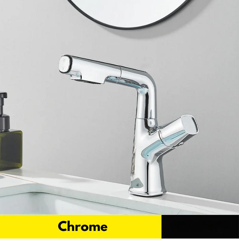 Mitigeur gris effet cascade à bec relevable pour lavabo – écoulement doux, poignée levier et installation facile