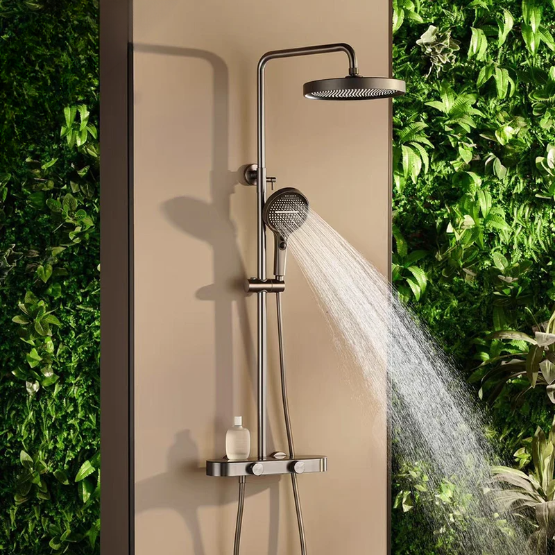 Colonne de douche Thermostatique Gris Brossé - Température Stable & Pommeau Rond 25cm” & Douchette 3 Fonctions – Design Moderne Multifonction