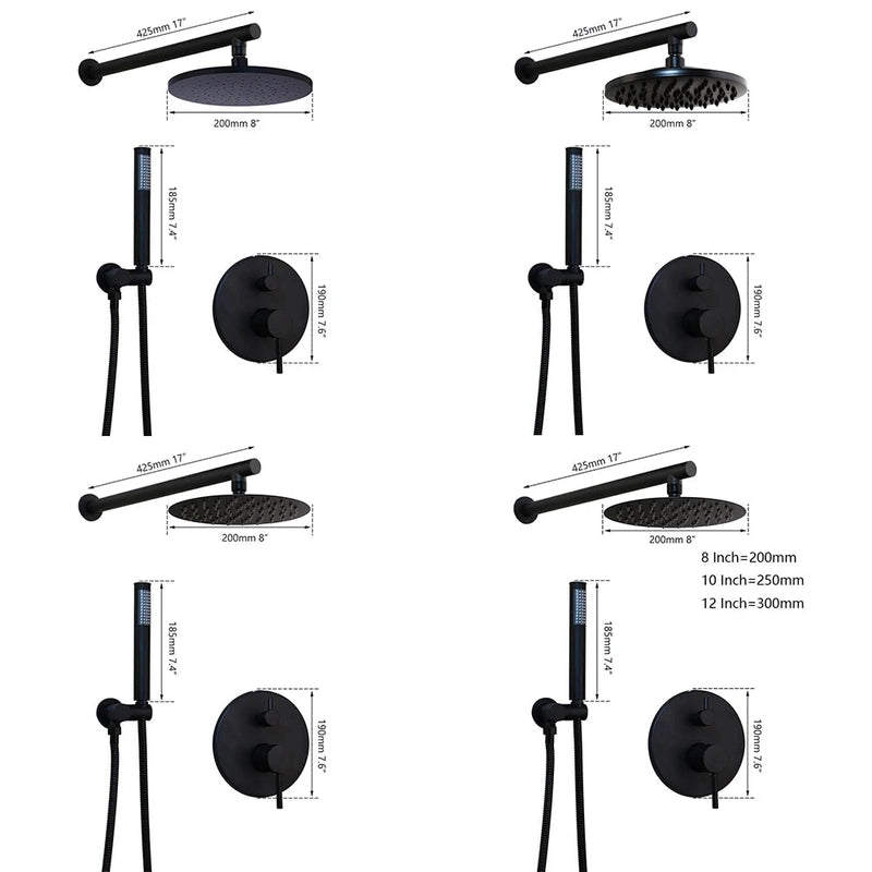 Colonne de Douche Encastrable Noir Mat – Ciel de douche Pluie XXL 40cm, Mitigeur Laiton, Douchette Flexible & Installation Murale Discrète