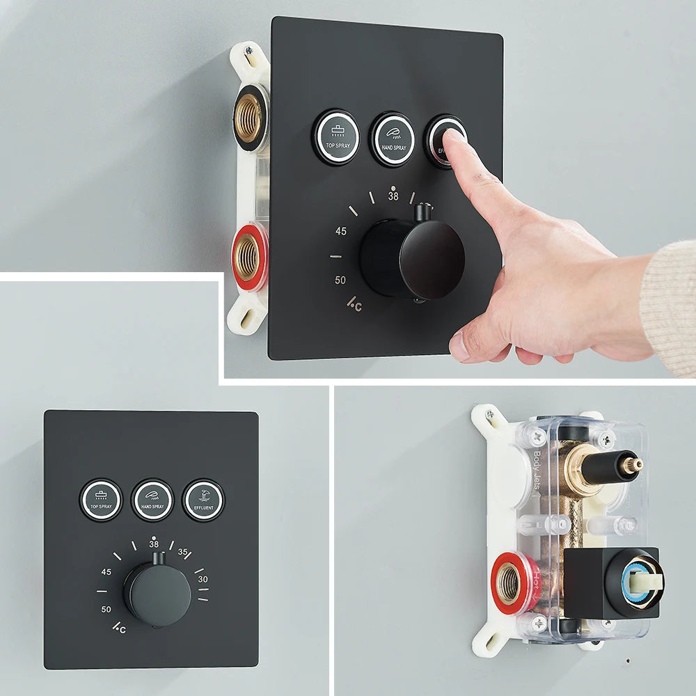 Colonne de douche encastrable noir – design intégré & mitigeur thermostatique