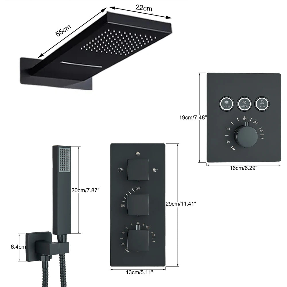 Colonne de douche encastrable noir – design intégré & mitigeur thermostatique