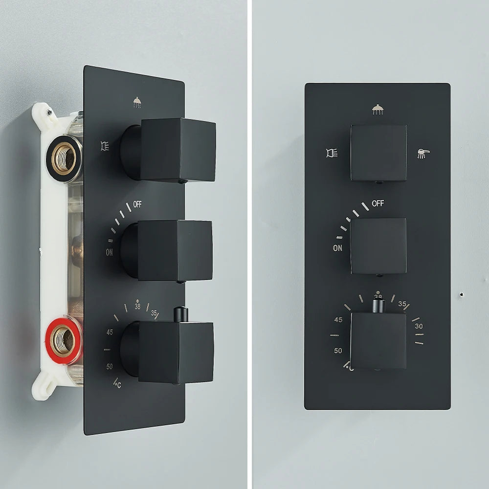 Colonne de douche encastrable noir – design intégré & mitigeur thermostatique
