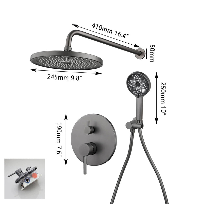 Colonne de Douche Encastrable Noir Mat – Ciel de douche Pluie XXL 40cm, Mitigeur Laiton, Douchette Flexible & Installation Murale Discrète