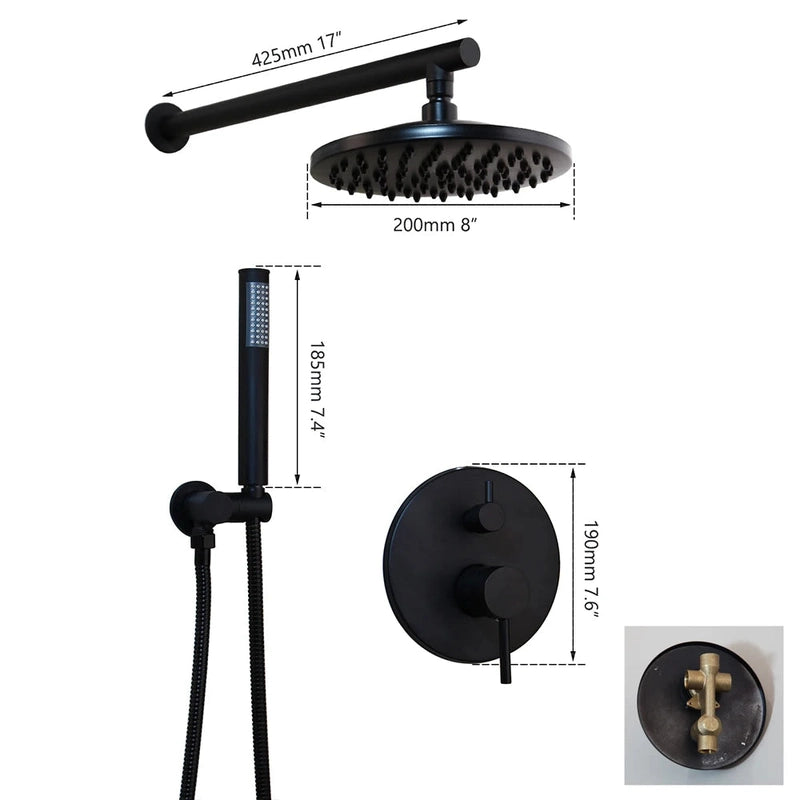 Colonne de Douche Encastrable Noir Mat – Ciel de douche Pluie XXL 40cm, Mitigeur Laiton, Douchette Flexible & Installation Murale Discrète