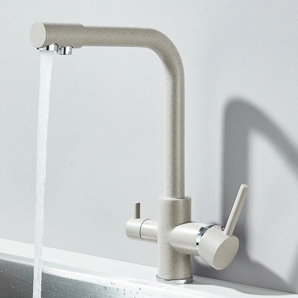 Mitigeur de cuisine noir double sortie avec eau filtrée – laiton massif, rotation 360° et finition chrome poli