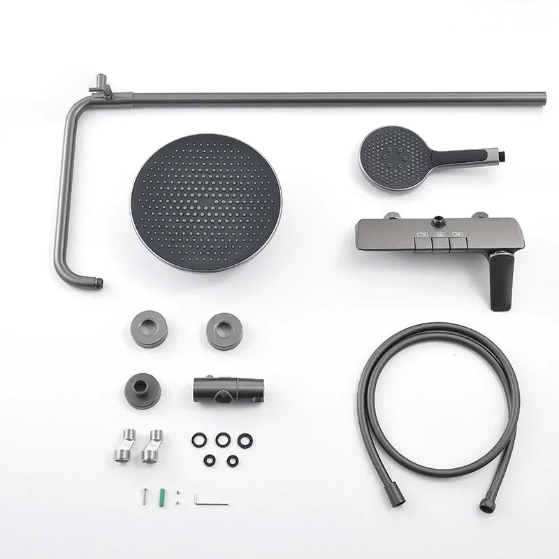 Colonne de Douche Thermostatique Or Brossé – Pommeau XXL 25cm” & Douchette 3 Fonctions, Design Moderne Minimaliste & Économie d'eau - Focett