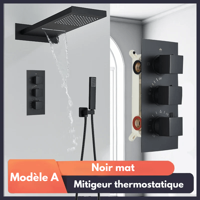Colonne de douche encastrable noir – design intégré & mitigeur thermostatique - Focett
