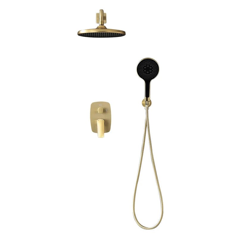 Colonne de douche encastrable or brossé avec mitigeur thermostatique - design minimaliste et jet pluie doux - Focett