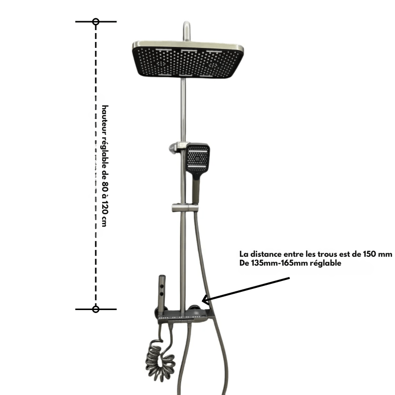 Colonne de Douche Grise en Acier Inoxydable avec Écran LED & Hauteur Ajustable – Confort, Sécurité & Design Moderne - Focett