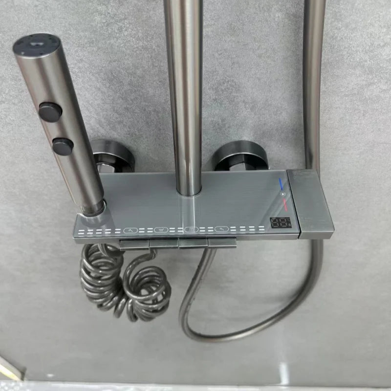 Colonne de Douche Grise en Acier Inoxydable avec Écran LED & Hauteur Ajustable – Confort, Sécurité & Design Moderne - Focett