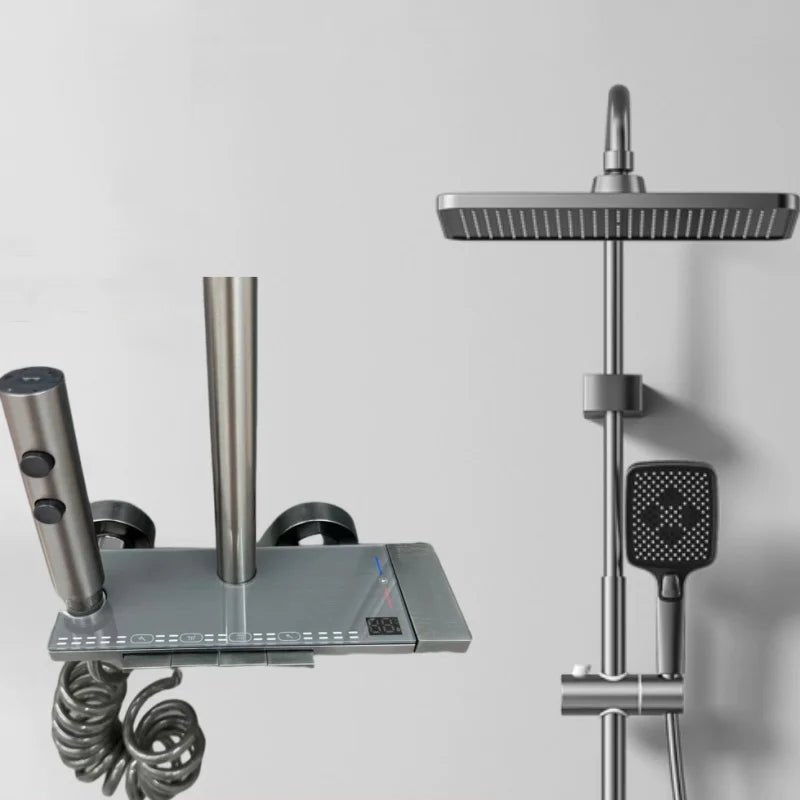 Colonne de Douche Grise en Acier Inoxydable avec Écran LED & Hauteur Ajustable – Confort, Sécurité & Design Moderne - Focett