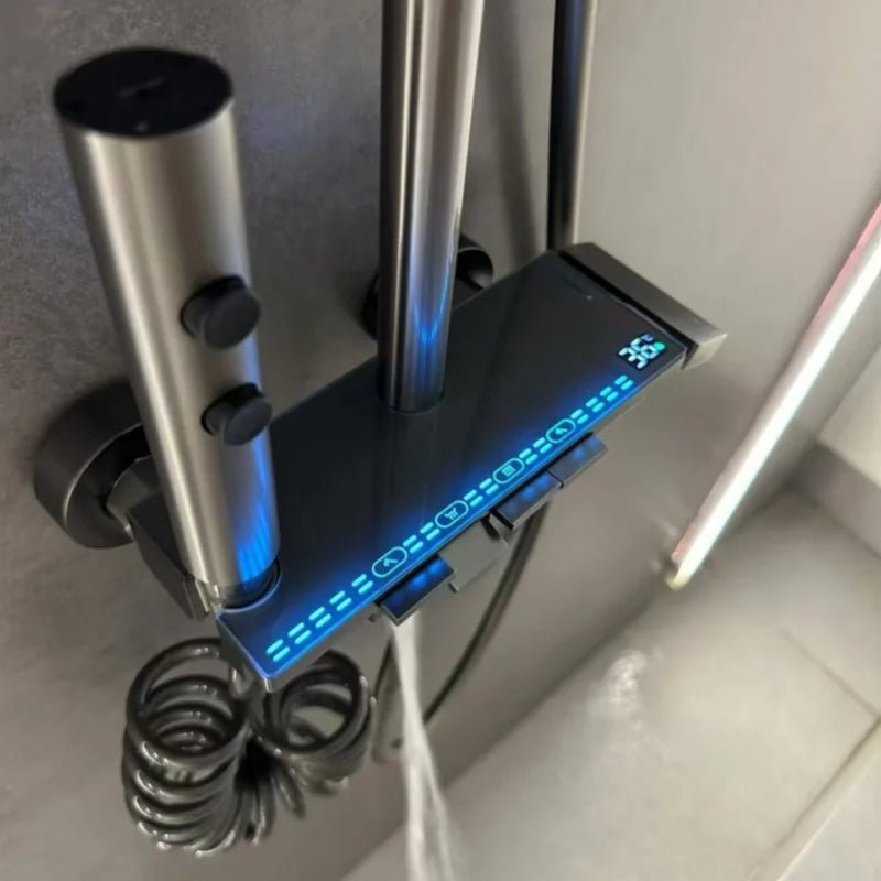 Colonne de Douche Grise en Acier Inoxydable avec Écran LED & Hauteur Ajustable – Confort, Sécurité & Design Moderne - Focett
