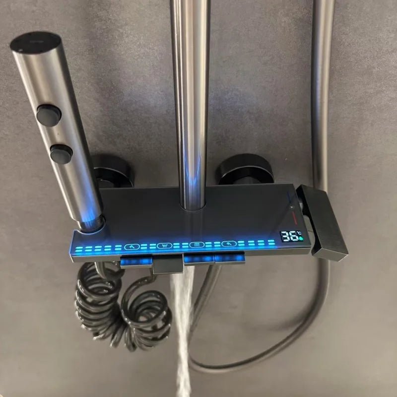Colonne de Douche Grise en Acier Inoxydable avec Écran LED & Hauteur Ajustable – Confort, Sécurité & Design Moderne - Focett