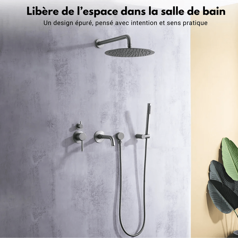 Colonne de douche grise encastrable 3 sorties d'eau - Focett