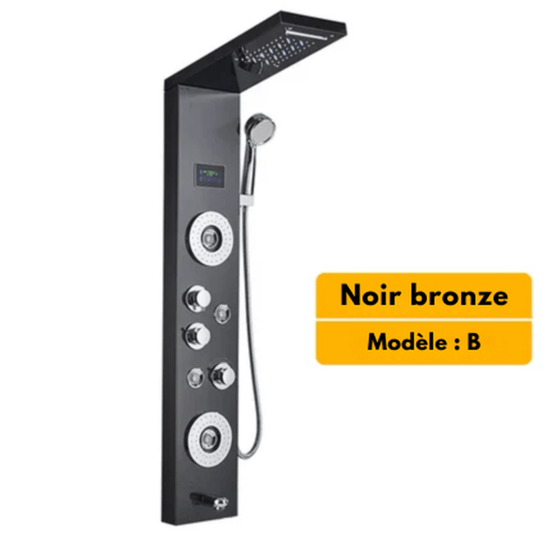 Colonne de Douche Hydromassante Grise – LED Intégrée, Effet Pluie Relaxant & Contrôle Précis et 6 Modes de Mélangeur