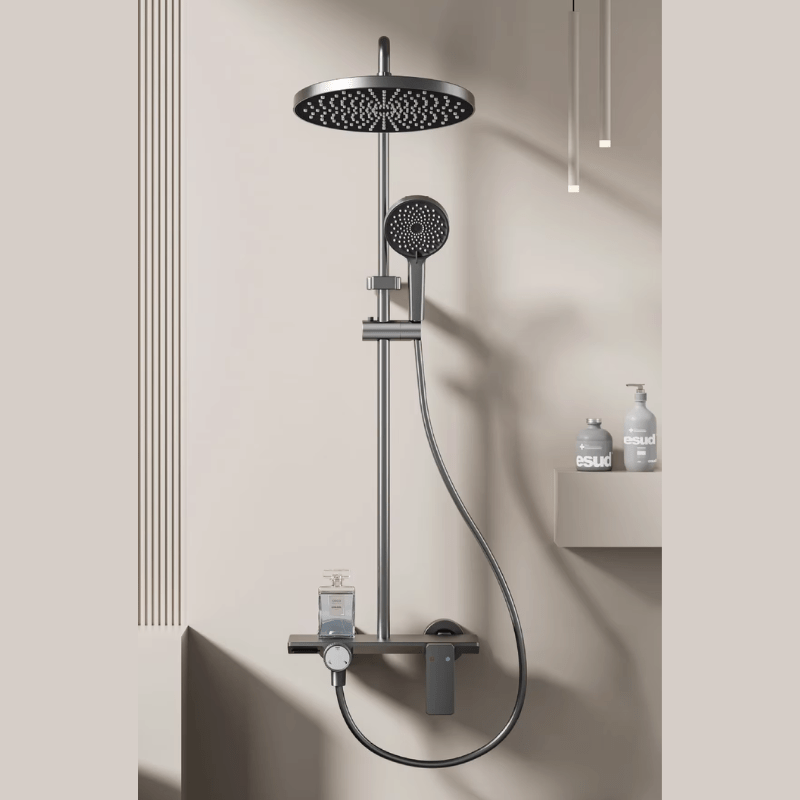 Colonne de douche grise – jet ajustable, douchette 3 modes et barre réglable - Focett