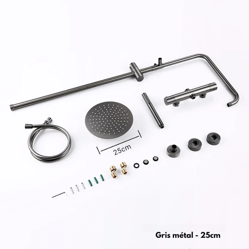 Colonne de douche grise thermostatique finition gris brossé - Focett
