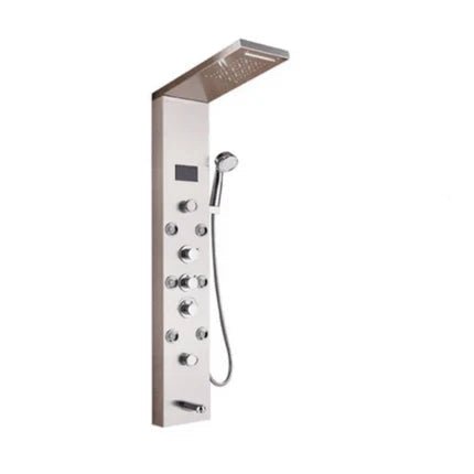 Colonne de Douche Hydromassante Grise – LED Intégrée, Effet Pluie Relaxant & Contrôle Précis et 6 Modes de Mélangeur - Focett