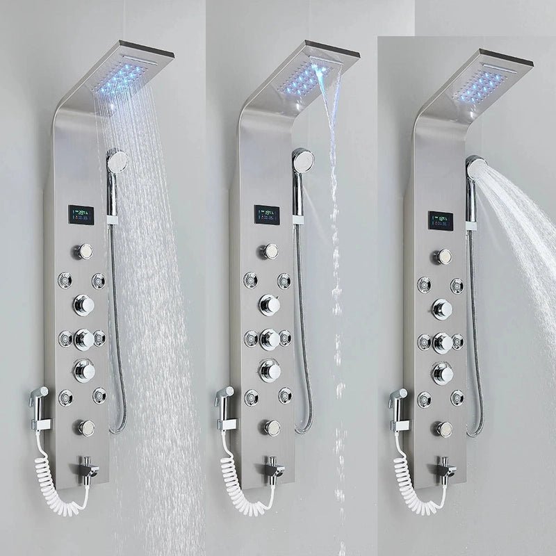 Colonne de Douche Hydromassante Noir LED avec Jets de Massage – Système Cascade & Pluie & Affichage Digital - Focett