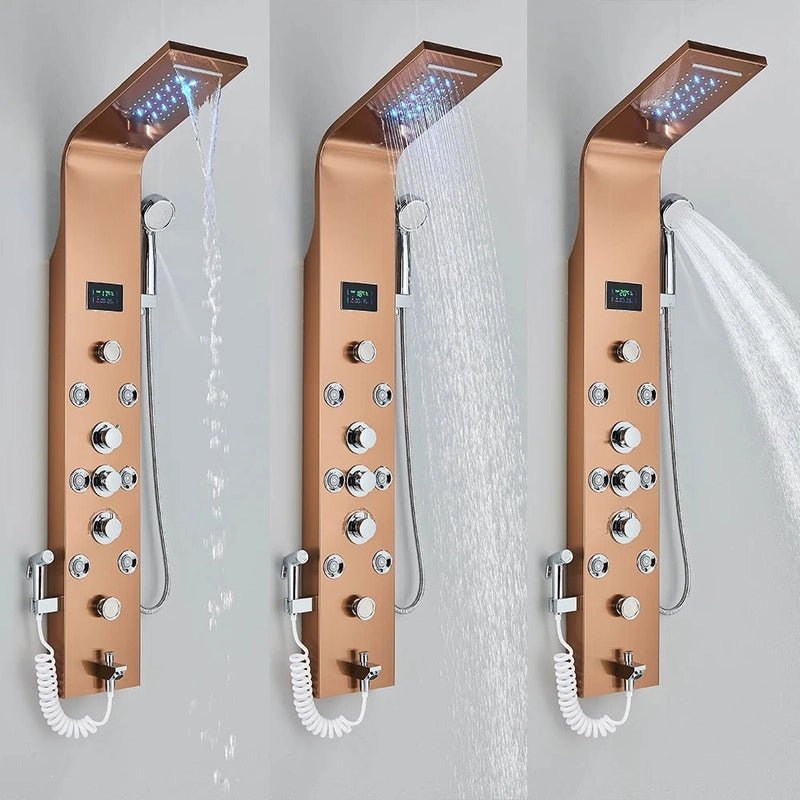 Colonne de Douche Hydromassante Noir LED avec Jets de Massage – Système Cascade & Pluie & Affichage Digital - Focett