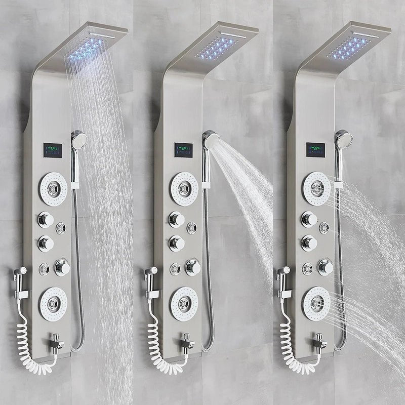 Colonne de Douche Hydromassante Noir LED avec Jets de Massage – Système Cascade & Pluie & Affichage Digital - Focett