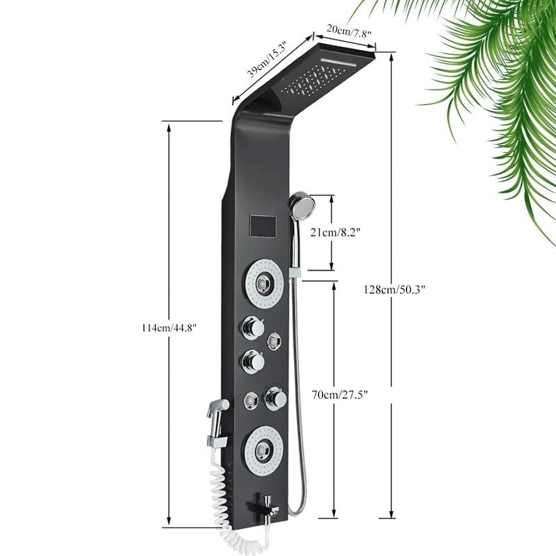 Colonne de Douche Hydromassante Noir LED avec Jets de Massage – Système Cascade & Pluie & Affichage Digital - Focett