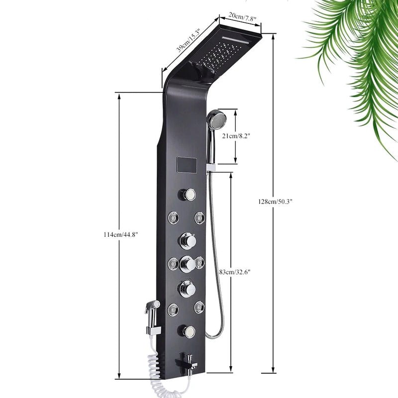 Colonne de Douche Hydromassante Noir LED avec Jets de Massage – Système Cascade & Pluie & Affichage Digital - Focett