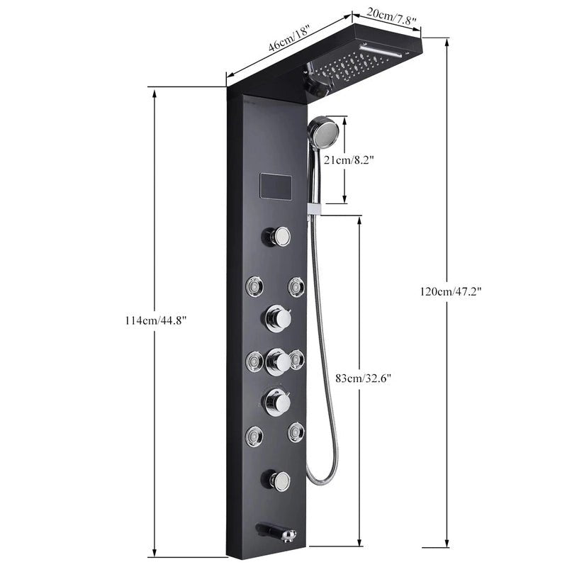 Colonne de Douche Hydromassante Or LED avec Jets de Massage – Panneau Cascade & Affichage Digital – Acier Inoxydable et Laiton pour Salle de Bain Moderne - Focett