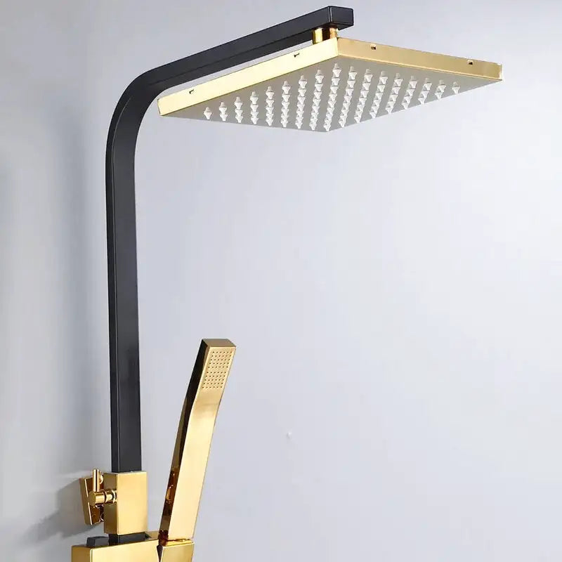 Colonne de Douche Noir & Or – Hauteur Ajustable, Pommeau 20cm, Fonction Bidet Intégrée et Ensemble de Douche 4 Voies avec Robinet