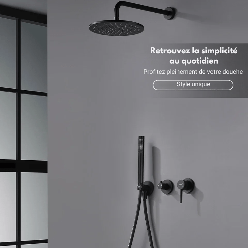 Colonne de douche noir mat encastrable thermostatique - Focett