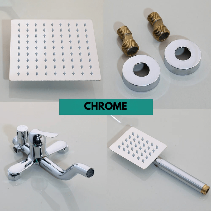 Colonne de Douche Noir Mat – Pommeau XXL, Rangement Intégré, Douchette à Main et Mélangeur Douche/Bain avec Étagère Douche