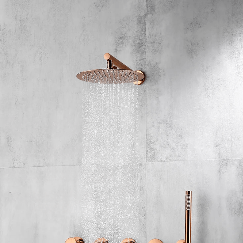 Colonne de douche or rose brossé encastrable design rond et finitions haut de gamme - Focett