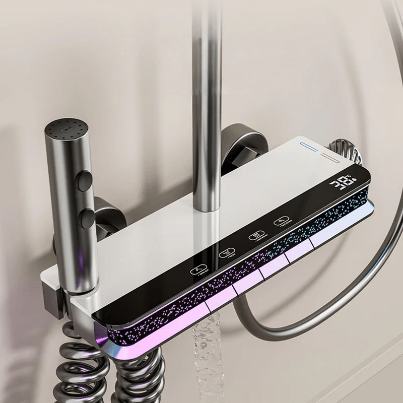 Colonne de douche semi - thermostatique gris avec affichage digital - 4 Fonctions - Focett