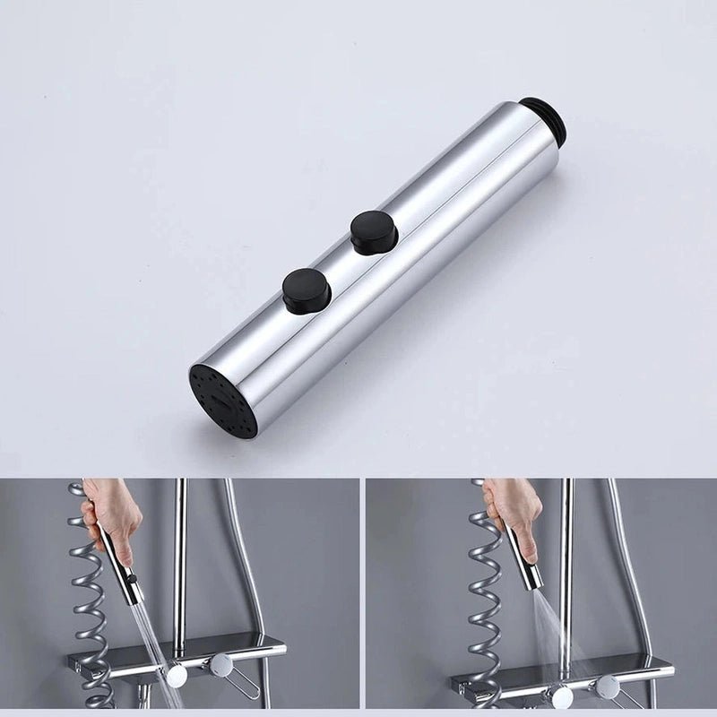 Colonne de Douche Thermostatique Chrome Gris 4 Fonctions – Mitigeur Thermostatique & Douche Pluie XXL, Bec Cascade & Douchette 3 Jets - Focett