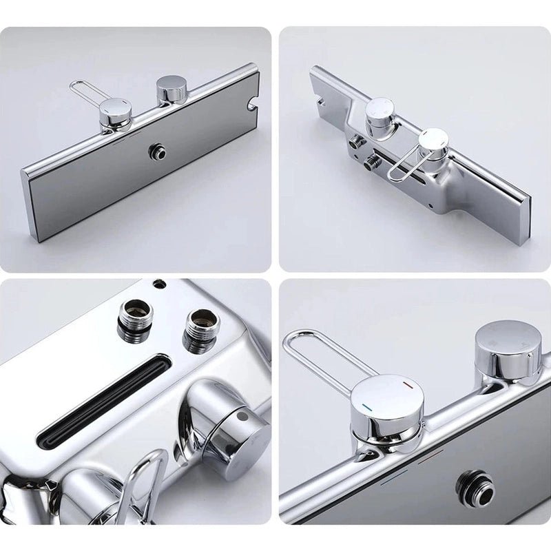 Colonne de Douche Thermostatique Chrome Gris 4 Fonctions – Mitigeur Thermostatique & Douche Pluie XXL, Bec Cascade & Douchette 3 Jets - Focett