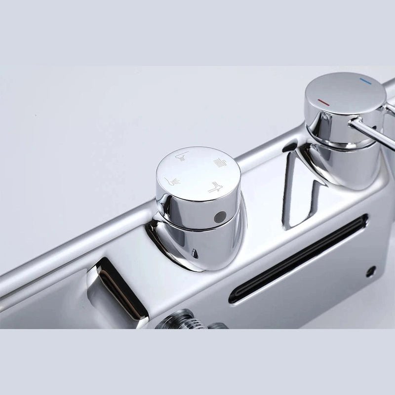 Colonne de Douche Thermostatique Chrome Gris 4 Fonctions – Mitigeur Thermostatique & Douche Pluie XXL, Bec Cascade & Douchette 3 Jets - Focett