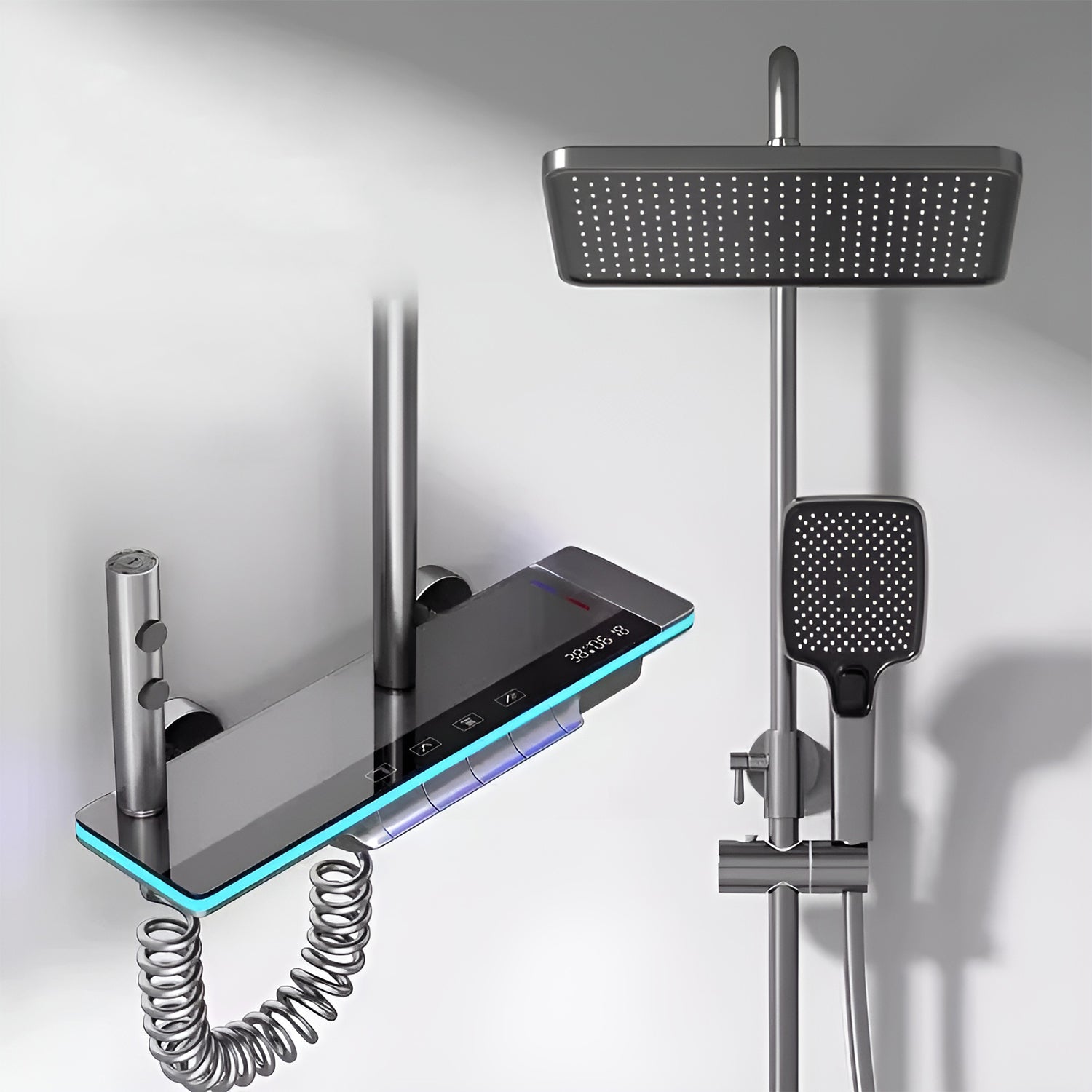 Colonne de douche thermostatique gris - affichage température & lumière d'ambiance - Focett