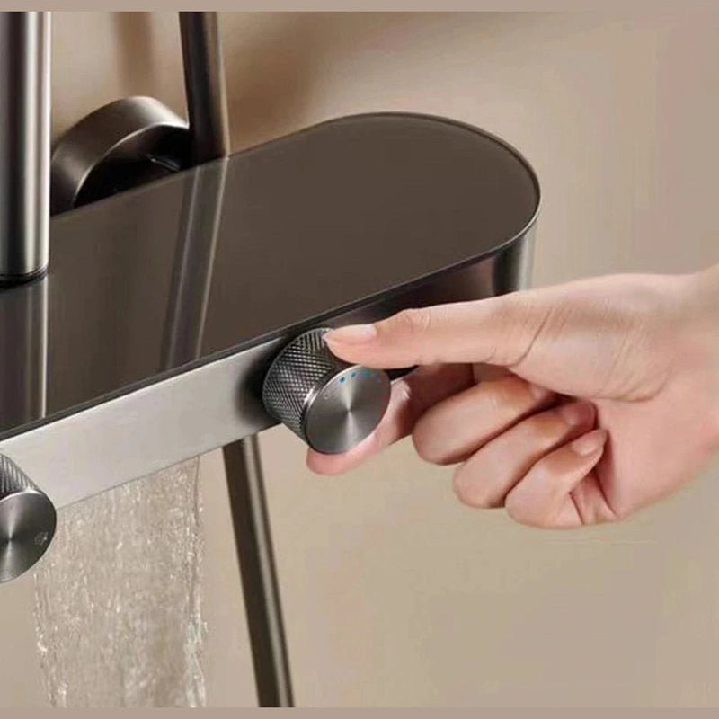 Colonne de douche Thermostatique Gris Brossé - Température Stable & Pommeau Rond 25cm” & Douchette 3 Fonctions – Design Moderne Multifonction - Focett