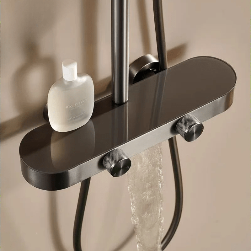 Colonne de douche Thermostatique Gris Brossé - Température Stable & Pommeau Rond 25cm” & Douchette 3 Fonctions – Design Moderne Multifonction - Focett