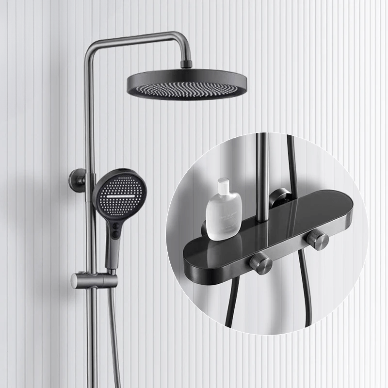 Colonne de douche Thermostatique Gris Brossé - Température Stable & Pommeau Rond 25cm” & Douchette 3 Fonctions – Design Moderne Multifonction - Focett