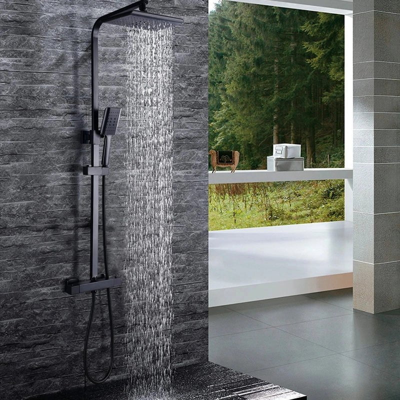 Colonne de Douche Thermostatique Noire – Économie d’Eau & Confort avec Douchette Réglable, Sécurité Anti - Brûlure, Design Élégant - Focett