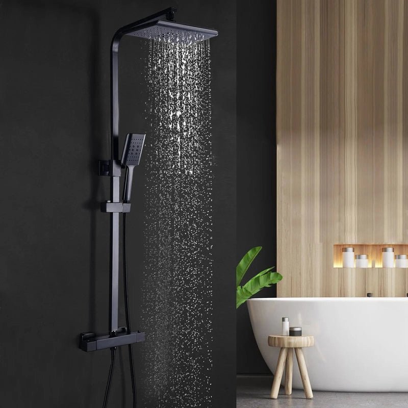 Colonne de Douche Thermostatique Noire – Économie d’Eau & Confort avec Douchette Réglable, Sécurité Anti - Brûlure, Design Élégant - Focett