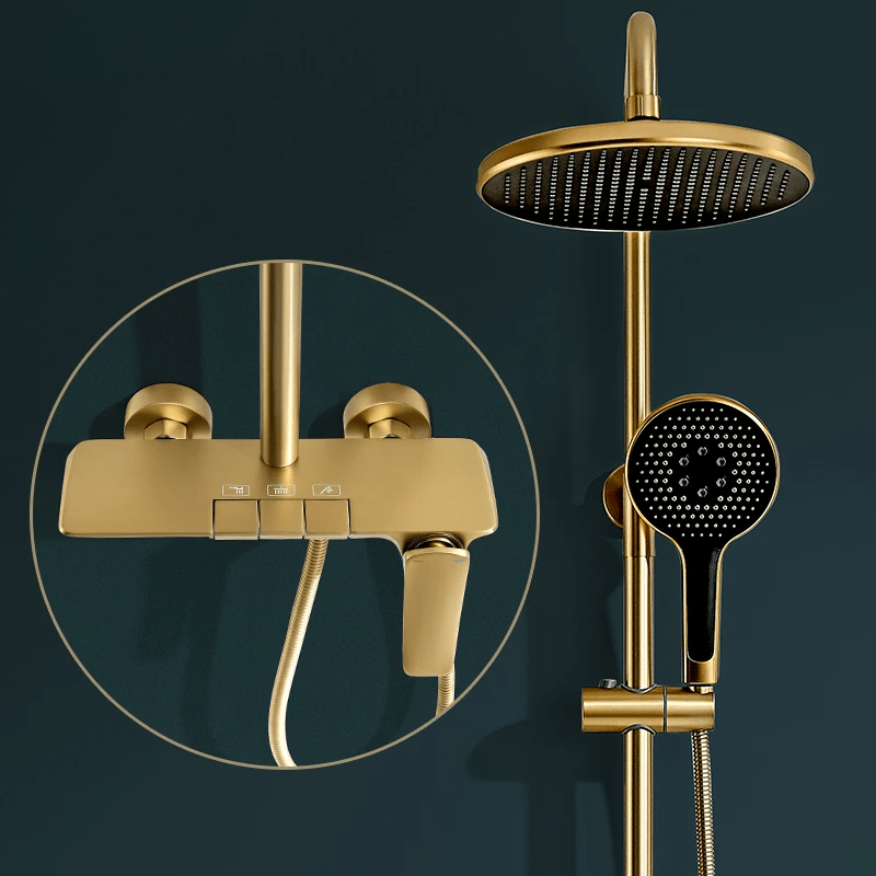 Colonne de Douche Thermostatique Or Brossé – Pommeau XXL 25cm” & Douchette 3 Fonctions, Design Moderne Minimaliste & Économie d'eau - Focett