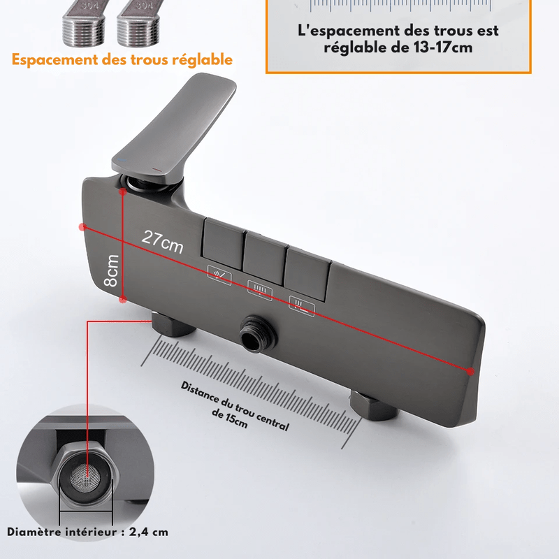 Colonne de Douche Thermostatique Or Brossé – Pommeau XXL 25cm” & Douchette 3 Fonctions, Design Moderne Minimaliste & Économie d'eau - Focett